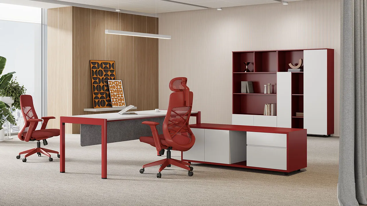 Doric L-Shaped executive desk with movable side storage