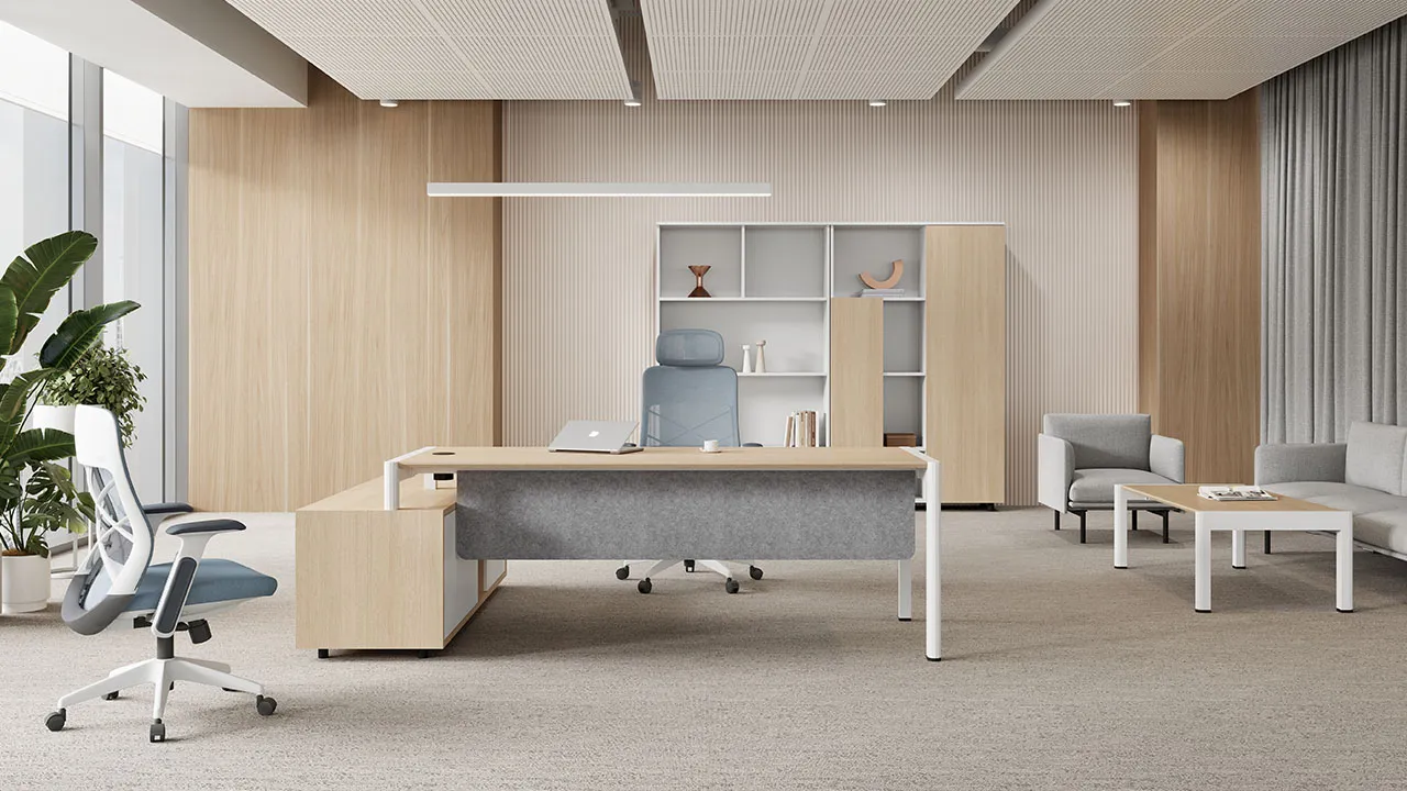 Doric L-Shaped executive desk with fixed side storage