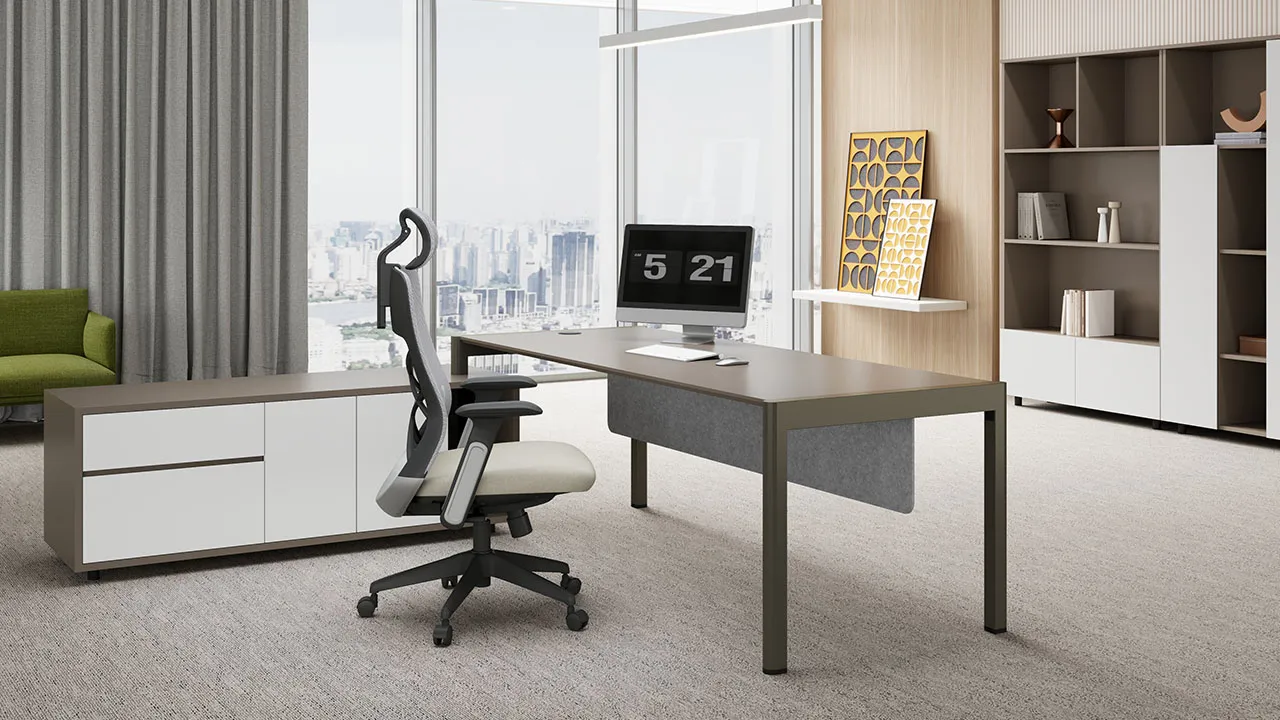 Doric L-Shaped executive desk with movable side storage