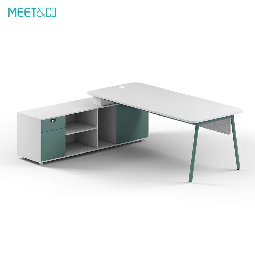 Linora L-Shaped Olive Green Executive Desk