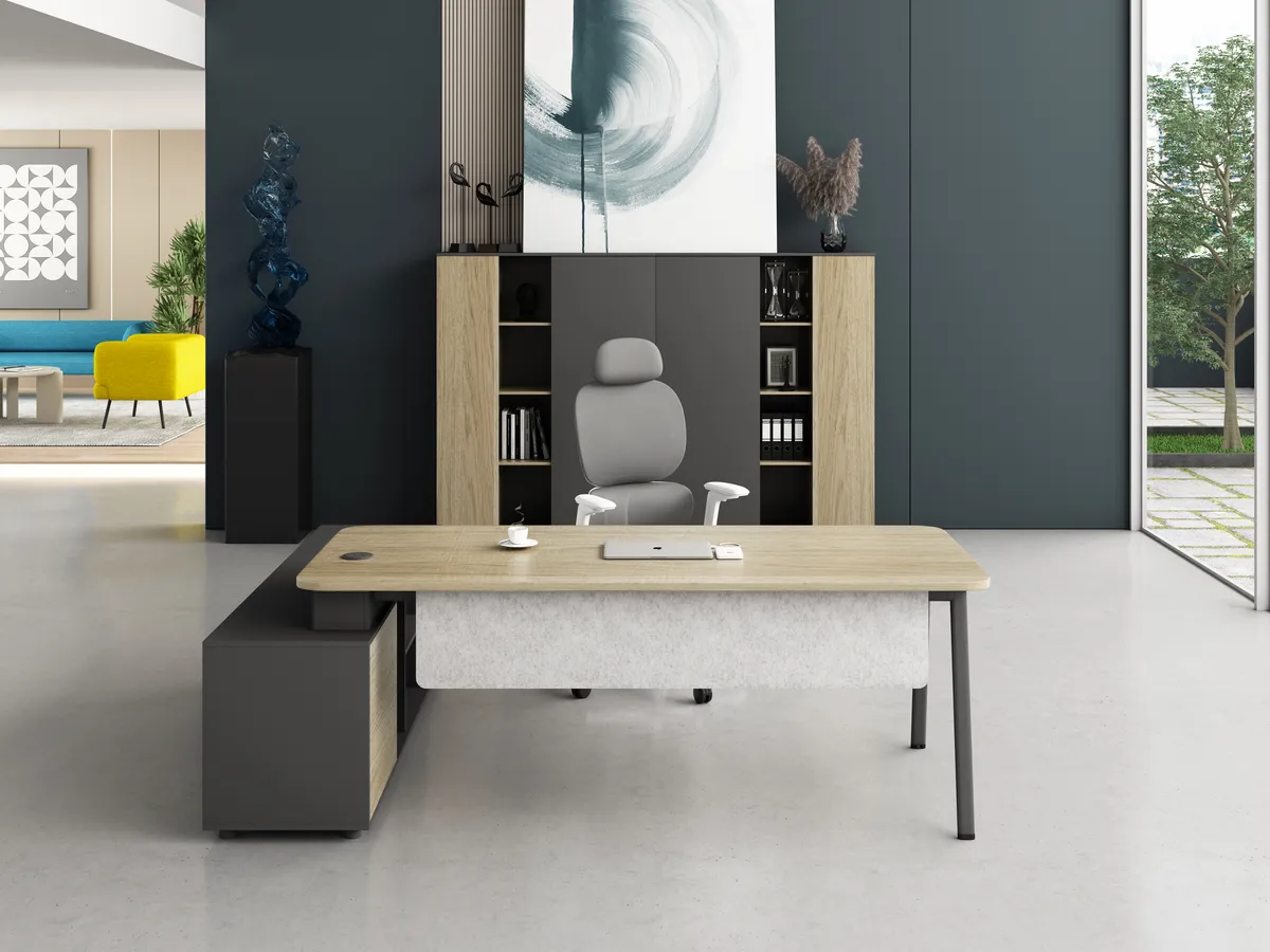 Linora office desk with fixed cabinet