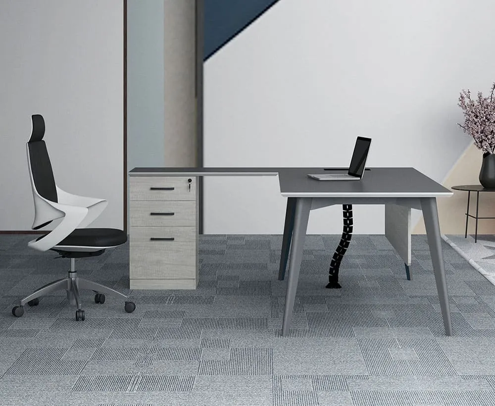 مكتب تنفيذي على شكل حرف L من سلسلة Reco A مع مساحة تخزين ثابتة