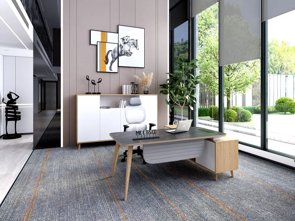 Reco Series E L-Shaped executive desk with fixed storage