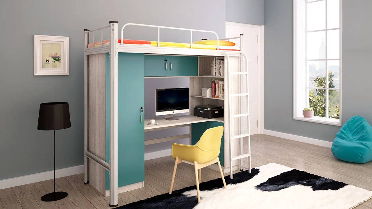 Taschen Metal Frame Bunk Bed with Desk Underneath