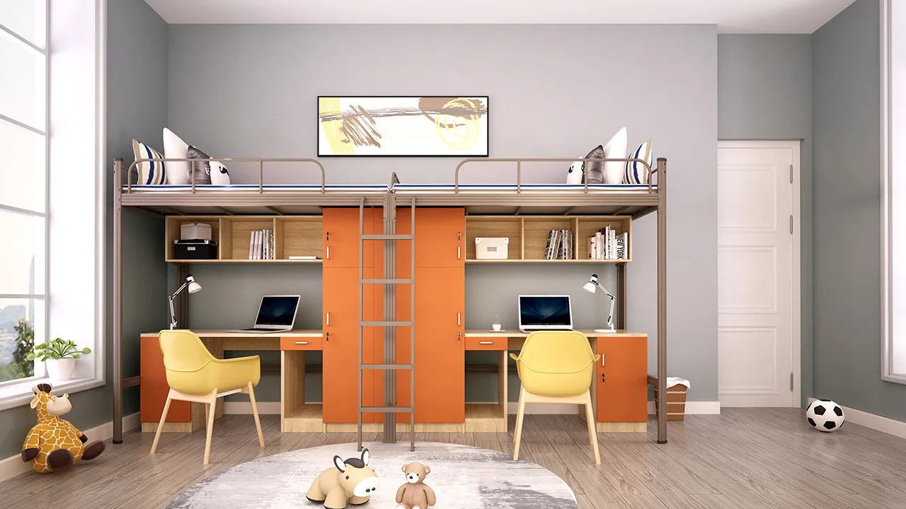 Taschen Metal Frame Bunk Bed with Desk Underneath